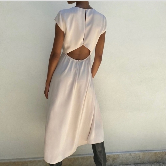 NWT Babaton Aritzia Hamptons Dress Soft Blush Pink Cutout Back Slit Flowy 12 - Picture 2 of 14